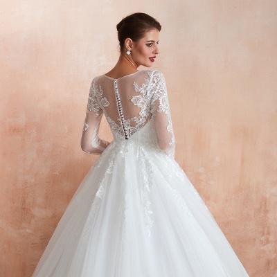 Elegant 3/4 Sleeves Aline Wedding Dress Tulle Lace Appliques Bridal Dress_11