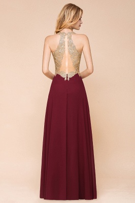 Elegant Aline Chiffon Long Evening Dress Sleeveless Gold Appliques Wedding Party Dress_10