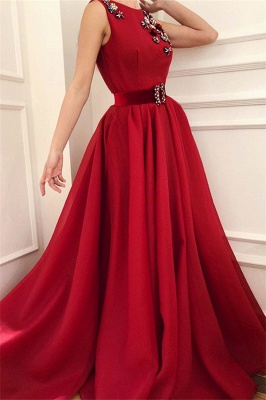 Süßes Satin A Line Fowers Rotes Abendkleid mit Libelle | Chic Scoop ärmelloses langes Abendkleid mit Schärpe_1
