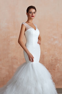 Glitter Sequins Satin Mermaid Wedding Dress Puffy Sweep Train Bridal Dress_8