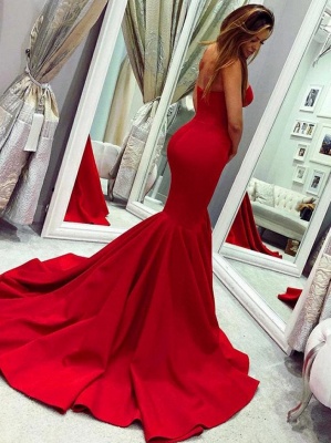 Vestido de fiesta de sirena rojo cariño con tren_2