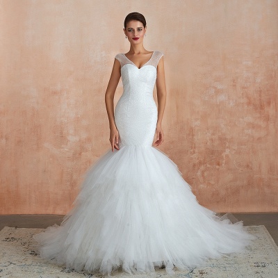 Glitter Sequins Satin Mermaid Wedding Dress Puffy Sweep Train Bridal Dress_1