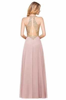 Elegant Aline Chiffon Long Evening Dress Sleeveless Gold Appliques Wedding Party Dress_15