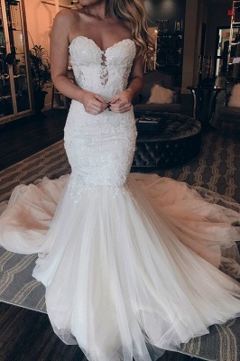 Strapless Tulle Lace Wedding Dresses | Sexy Mermaid Sleeveless Long Dresses For Weddings_1