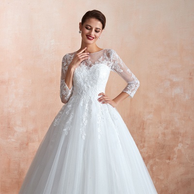 Elegant 3/4 Sleeves Aline Wedding Dress Tulle Lace Appliques Bridal Dress_10