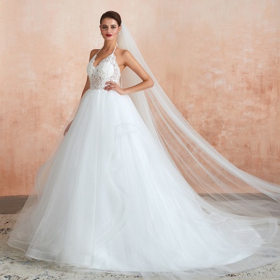 Amazing Halter Floral Lace Aline Wedding Dress Backless Tulle Bridal Gown_6