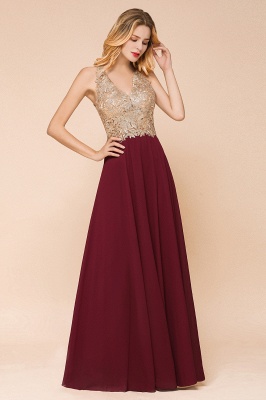 Elegant Aline Chiffon Long Evening Dress Sleeveless Gold Appliques Wedding Party Dress_13