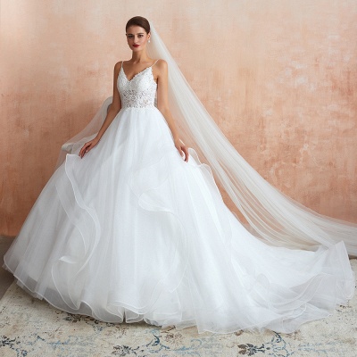 Robe de mariée Aline sans manches col en V en tulle longue robe de mariée pour femme_4