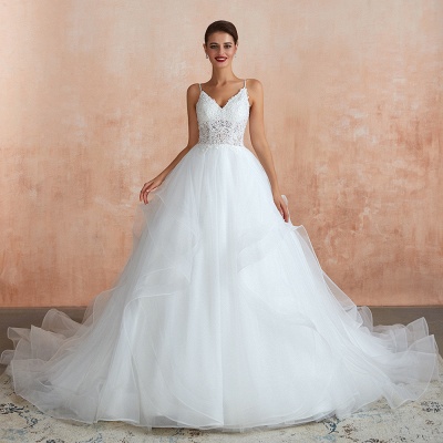 Aline Wedding Dress Sleeveless V-Neck Tulle Long Bridal Dress for Women_1