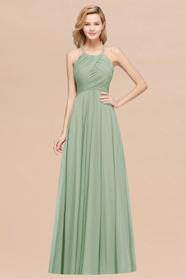 Halter Pleated Bridesmaid Dress Chiffon Sleeveless Floor Length Wedding Guest Dress_41