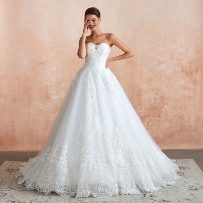 Sweetheart Strapless White Ball Gown Wedding Dress Sleeveless Bride Dress_1