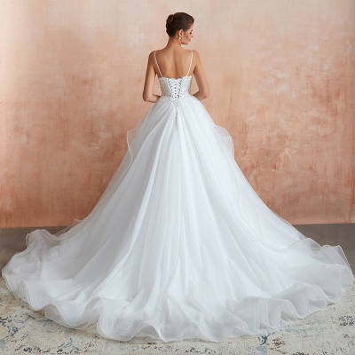 Aline Wedding Dress Sleeveless V-Neck Tulle Long Bridal Dress for Women_7
