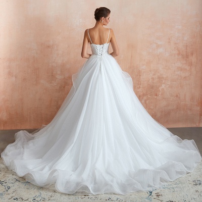 Robe de mariée Aline sans manches col en V en tulle longue robe de mariée pour femme_7