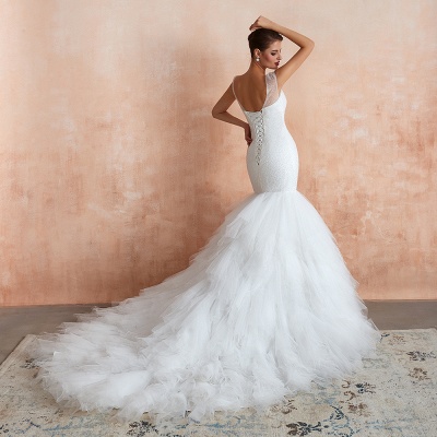 Glitter Sequins Satin Mermaid Wedding Dress Puffy Sweep Train Bridal Dress_7
