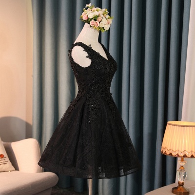 Lace Appliques New Arrival Black Custom Made A-line Beads Sexy Short Homecoming Dresses_3