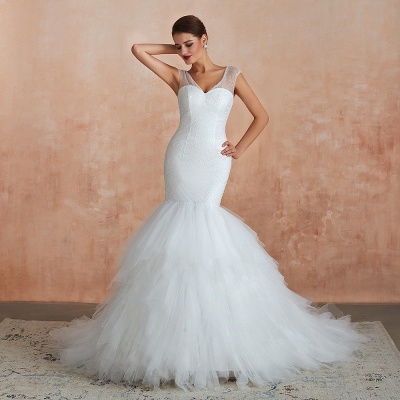 Glitter Sequins Satin Mermaid Wedding Dress Puffy Sweep Train Bridal Dress_5