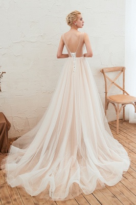 Elegant Aline Tulle Wedding Dress Scoop Neck Sleeveless Long Bridal Dress_4