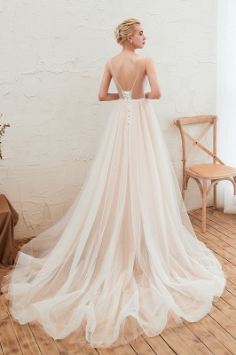 Élégante robe de mariée en tulle Aline encolure dégagée sans manches longue robe de mariée_4