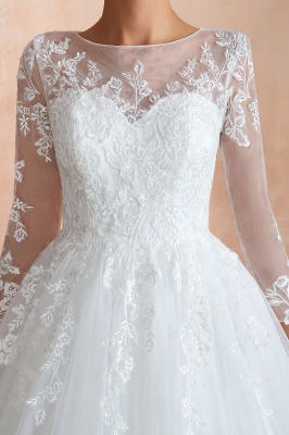 Elegant 3/4 Sleeves Aline Wedding Dress Tulle Lace Appliques Bridal Dress_12