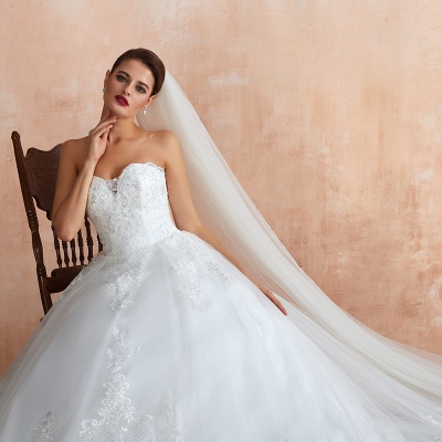 Sweetheart Strapless White Ball Gown Wedding Dress Sleeveless Bride Dress_10