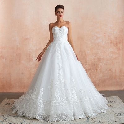 Sweetheart Strapless White Ball Gown Wedding Dress Sleeveless Bride Dress_3