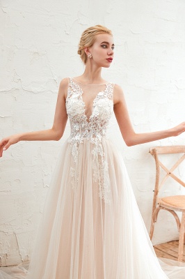 Elegant Aline Tulle Wedding Dress Scoop Neck Sleeveless Long Bridal Dress_10