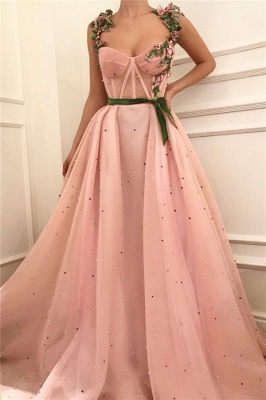 Exquisite Pink Tulle Burgund Sash Abendkleid mit Perlen | Sexy durchsichtig Mieder Schatz langen Abendkleid_1