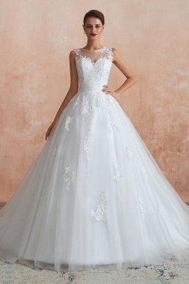 Encolure dégagée Tulle Dentelle Appliques Robe de Mariée Sans Manches Aline Robe de Mariée_2