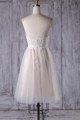 Spaghetti Strap Lace Tulle Short Wedding Dress Aline Formal Dress_3