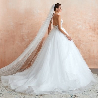 Increíble vestido de novia Aline de encaje floral con cuello halter Vestido de novia de tul sin espalda_7