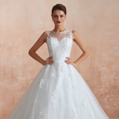 Encolure dégagée Tulle Dentelle Appliques Robe de Mariée Sans Manches Aline Robe de Mariée_9