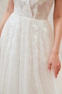 Belle robe de mariée Aline à col en V Robe de mariée de plage florale sans manches_10