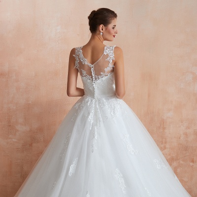 Encolure dégagée Tulle Dentelle Appliques Robe de Mariée Sans Manches Aline Robe de Mariée_12