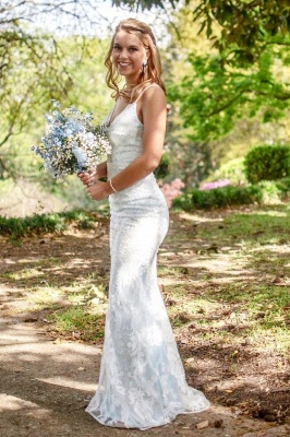 Gorgeous Spaghetti Straps V-Neck Wedding Dresses |  Lace Appliques Long Bridal Gowns_1