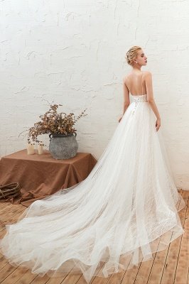 Beautiful V-Neck Aline Wedding Dress Sleeveless Floral Beach Wedding Gown_6