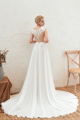Scoop Neck Sleeveless Side Split Wedding Dress with Floral Lace Appliques_3