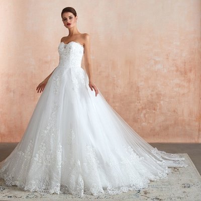 Sweetheart Strapless White Ball Gown Wedding Dress Sleeveless Bride Dress_9