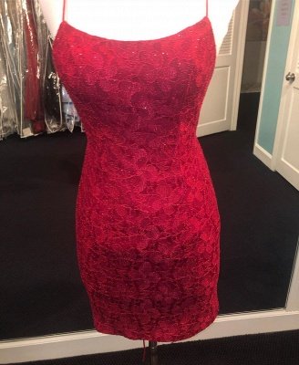 Sheath Spaghetti Straps Sleeveless Sexy Short Homecoming Dresses | Lace Mini Tight Cocktail Dress_2