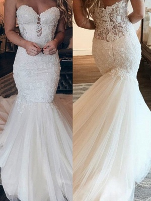 Strapless Tulle Lace Wedding Dresses | Sexy Mermaid Sleeveless Long Dresses For Weddings_2