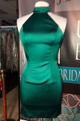Einfaches dunkelgrünes High Neck Homecoming Kleid | Figurbetontes, ärmelloses, kurzes Mini-Cocktailkleid_1