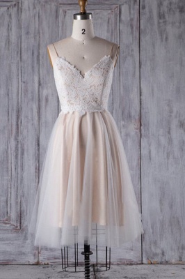 Spaghetti Strap Lace Tulle Short Wedding Dress Aline Formal Dress_1