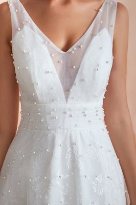 White Pearls Aline vestido de novia sin mangas con cuello en V vestido de novia_9