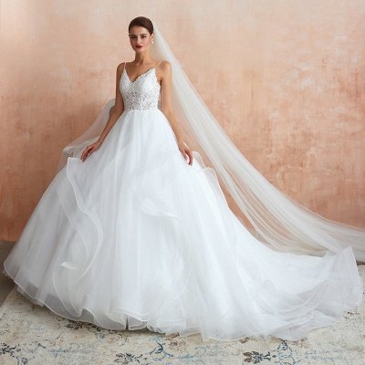 Aline Wedding Dress Sleeveless V-Neck Tulle Long Bridal Dress for Women_4