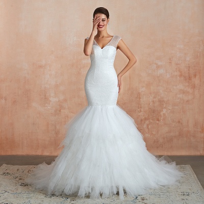 Glitter Sequins Satin Mermaid Wedding Dress Puffy Sweep Train Bridal Dress_4