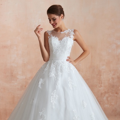 Encolure dégagée Tulle Dentelle Appliques Robe de Mariée Sans Manches Aline Robe de Mariée_10