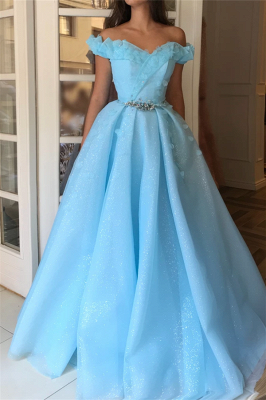 Sparkle Sequins Off the Shoulder Prom Dress | Charming Sweetheart Sleeveless Beading Long Prom Dress_1