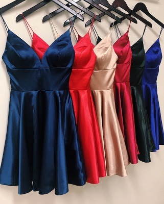 A-line Spaghetti Straps Short Satin Homecoming Dress_3