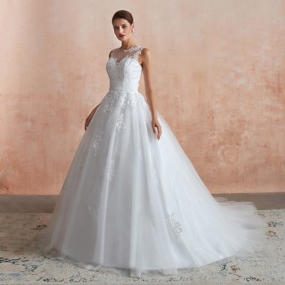 Encolure dégagée Tulle Dentelle Appliques Robe de Mariée Sans Manches Aline Robe de Mariée_8