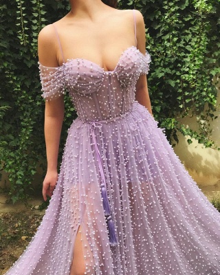 Superbes perles de tulle robe asymétrique de bal d'étudiants | Robe de bal abordable abordable chérie avant fendue longue_2