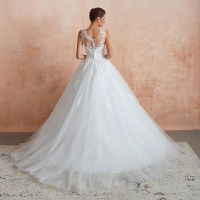 Encolure dégagée Tulle Dentelle Appliques Robe de Mariée Sans Manches Aline Robe de Mariée_5